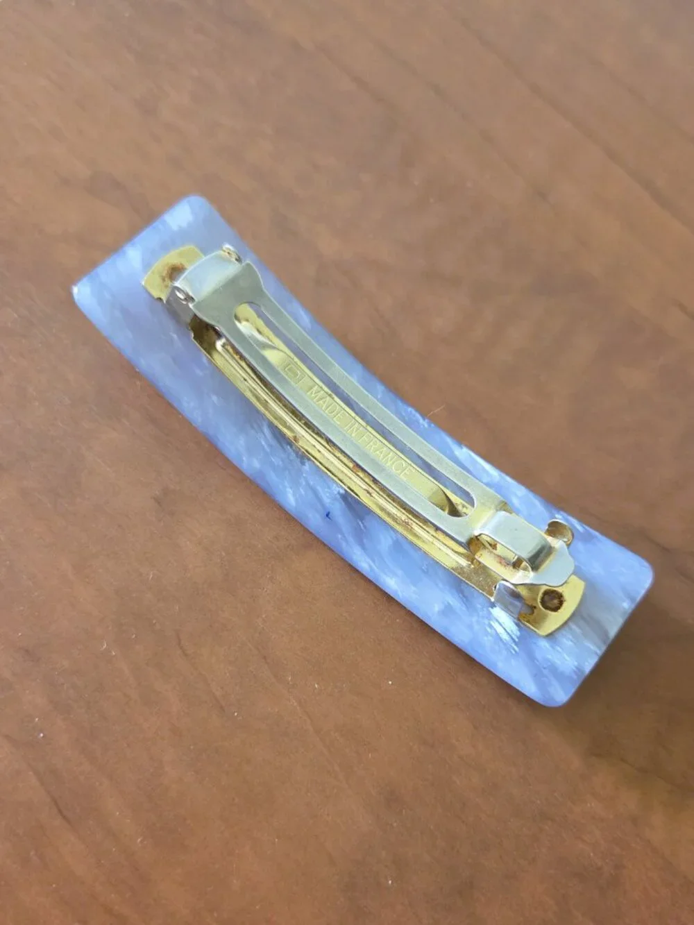 French Hair Barrette France Blue Pearl-like Design Rectangular  Made in France